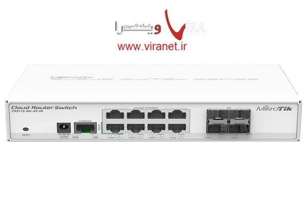 سوئیچ روتر میکروتیک CRS1128G4SINدارای هشت گیگابیت پورت اترنت و چهار پورت SFP می باشد.